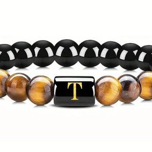 Letter T Bracelet Brown and Black